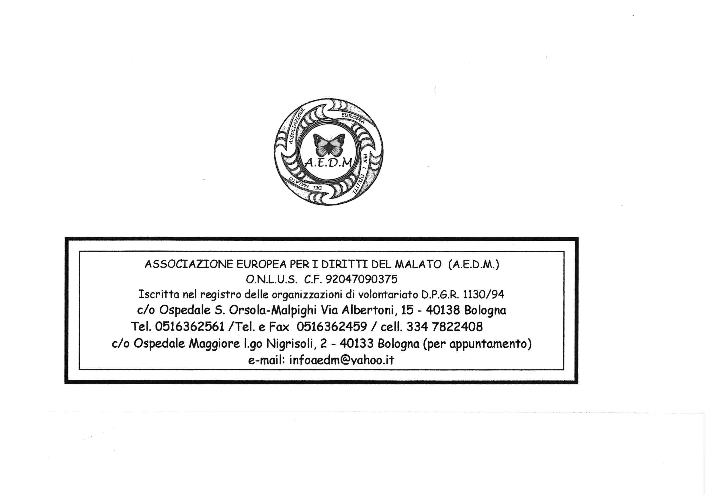 logo A.E.D.M. ASSOCIAZIONE EUROPEA PER I DIRITTI DEL MALATO